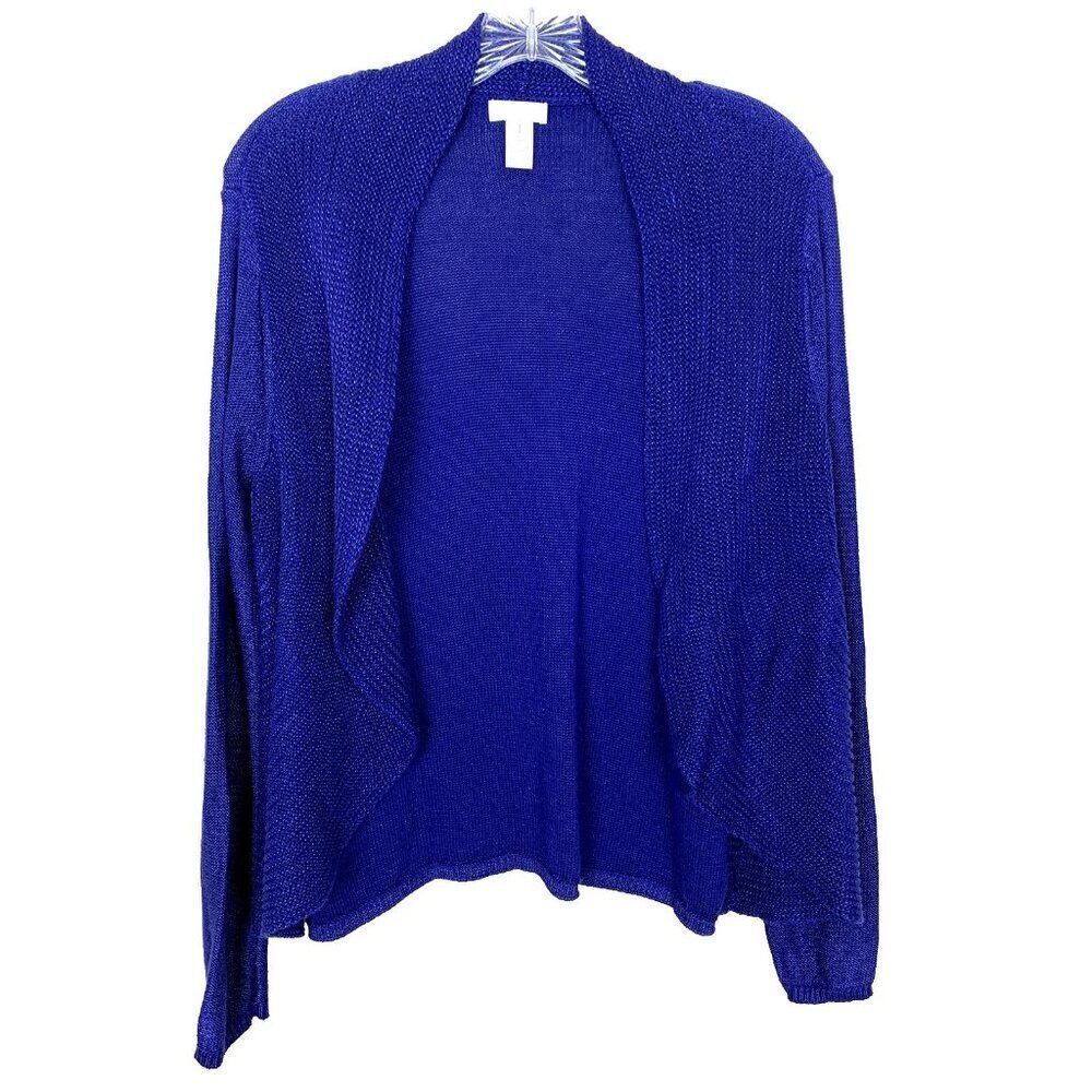 Chicos Womens 1 M Cardigan Sweater Open Front Spring Casual Office Blue‎ Rayon